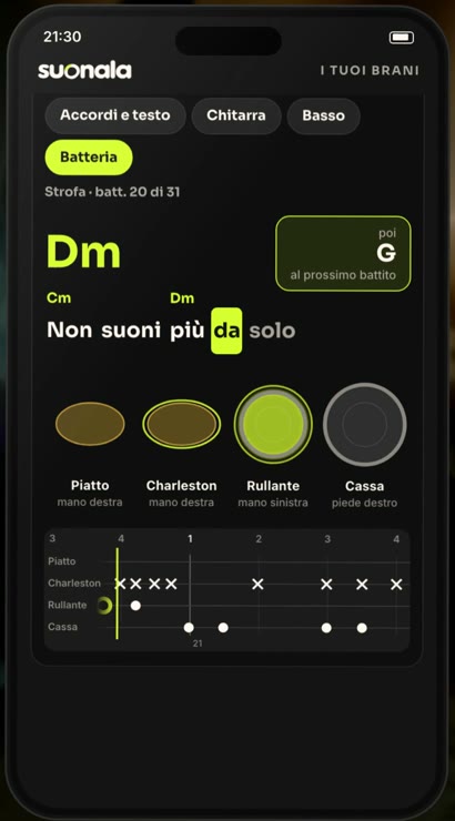 Il tutorial della batteria: il pezzo da colpire si accende sulla griglia